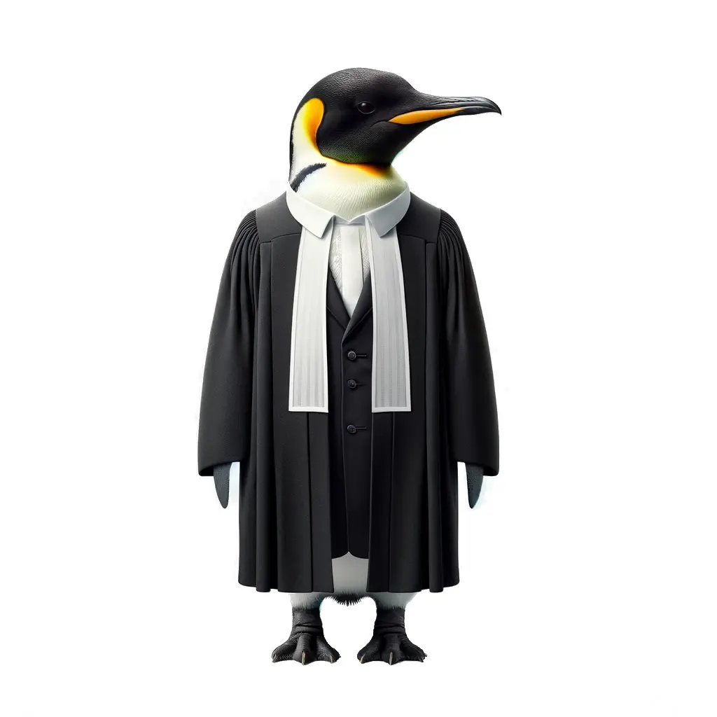 Penguin in a lawyers costume