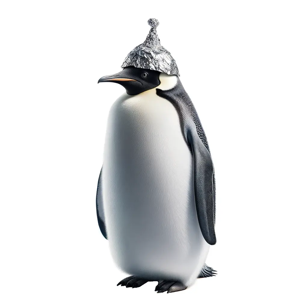 Penguin wearing a tinfoil hat