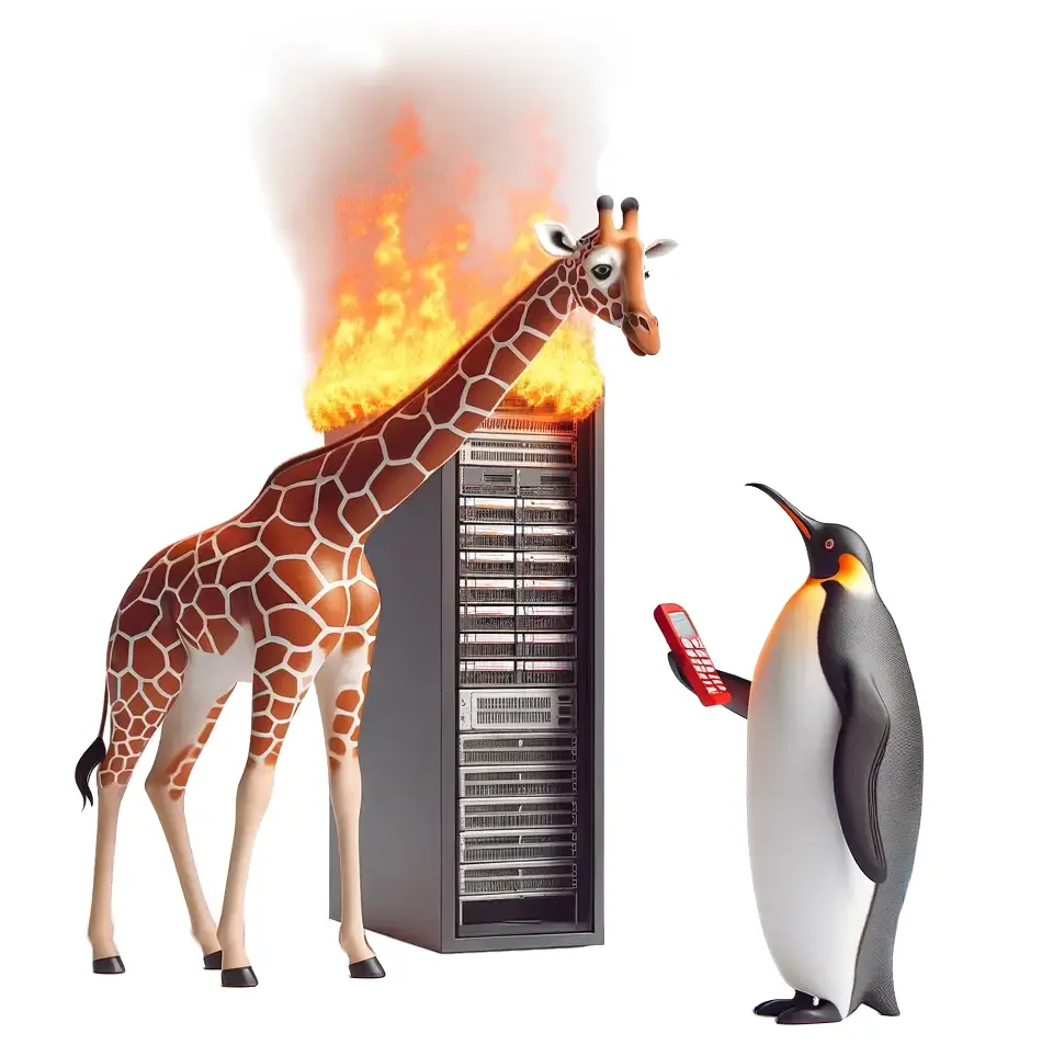 Visualization of Linux Emergency Support for a burning Server Rack